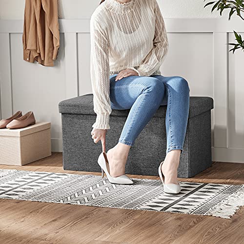 SONGMICS MAZIE Collection - 30 Inches Storage Ottoman, Foldable Storage Bench with Flipping Lid, 660 lb Load Capacity, for Entryway, Living Room, Bedroom, Dark Gray ULSF46GYZ - color: Dark Gray, size: 15"D x 30"W x 15"H