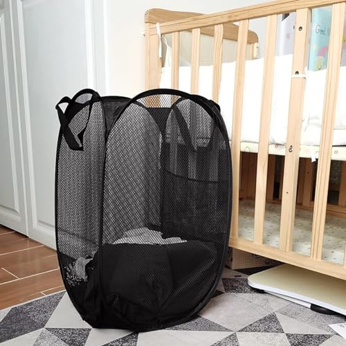 Larpur 3 Pack Pop Up Laundry Hampers, Collapsible Mesh Laundry Baskets, Portable Foldable Clothes Hampers for Dorm, Home, Bedroom, Bathroom, RV Cruise, Black - color: 3pcs-Black