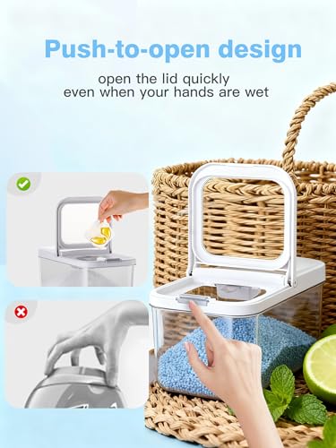 LivLab Mker Laundry Detergent Dispenser with One-Press Lid,Clear PET Powder container with Measuring spoon, Pods container 6L/13Lbs/200oz(290 Pods) - color: 2.2l-g