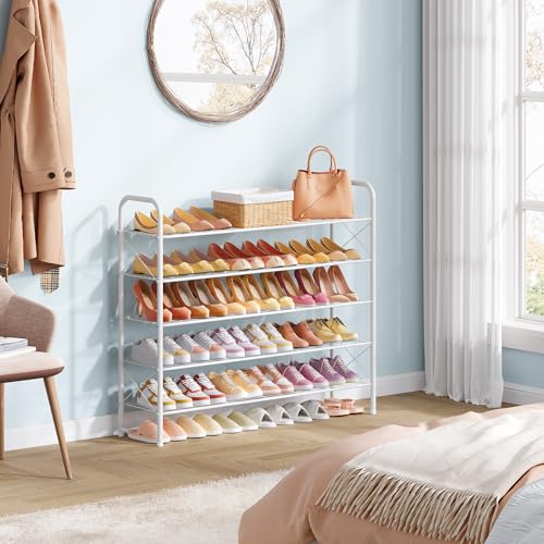 Hoctieon 5 Tier Shoe Rack for Closet, Durable Mesh Style Shoe Rack, Entryway Shoe Shelf, Shoe Storage Organizer for Hallway, Bedroom, Living Room, Wardrobe, White - color: White, size: 5 Tier