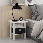 Furinno Andrey Set of 2 End Side Night Stand/Bedside Table with Bin Drawer, 2-Pack, White/Black - color: White/Black, size: 2-Pack, Center Bin