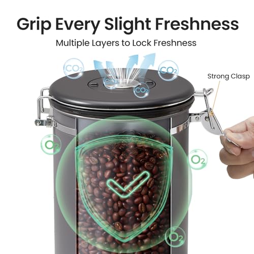 Veken Coffee Canister, Airtight Stainless Steel Kitchen Food Storage Container with Date Tracker and Scoop for Grounds Coffee, Beans, Tea, Flour, Cereal, Sugar, 22OZ, Gray - color: Gray, size: 22 oz