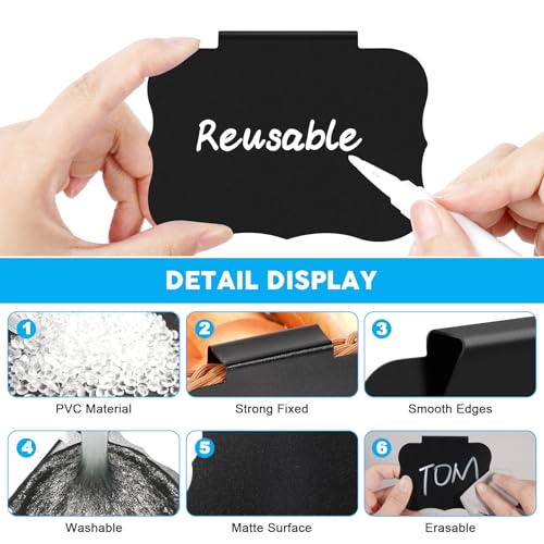 23PCS Basket Labels Clip On, 20 Removable Labels for Storage Bins, Kitchen Pantry Label, Plastic Storage Bin Label with 2 Chalk Markers & 1 Wipe, Label Holder, Basket Tags, Bin Clips (Black)