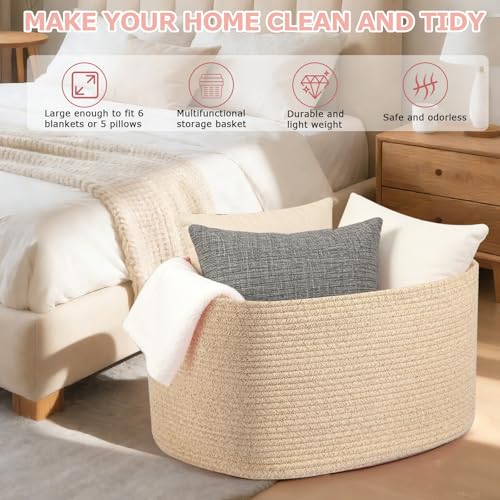 Large 75L Woven Laundry Basket, Collapsible Cotton Rope Storage Hamper for Blankets, Toys, Dirty Clothes, Rectangle Nursery Basket for Living Room, Bedroom, Baby Room - Brown - color: Brown