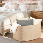 Large 75L Woven Laundry Basket, Collapsible Cotton Rope Storage Hamper for Blankets, Toys, Dirty Clothes, Rectangle Nursery Basket for Living Room, Bedroom, Baby Room - Brown - color: Brown