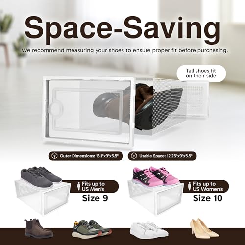 Reli. Shoe Boxes (14 Pack) | Clear Shoe Storage Boxes Stackable and Compact | Lightweight Plastic Storage Box with Ventilation Holes, Swing Door | Interlocking Containers, Stackable Rack | White