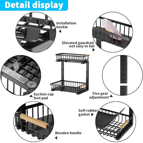 Under Sink Organizer, 2 Tier Metal Under Sink Organizers and Storage, 2 Pack Height Adjustable Slide out Pull out Cabinet Organizer Shelf for Kitchen Bathroom Pantry Cabinet