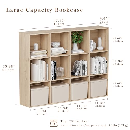 VDNEND Wooden Cube Storage Organizer with Closed Back Panel, 11in Cube Shelf Opening, Bookshelf, Display Shelf,Closet Cabinet for Home and Office (White Oak, 12-Cube 35.98L*9.45W*47.72H) - color: White Oak, size: 12-Cube 35.98L*9.45W*47.72H