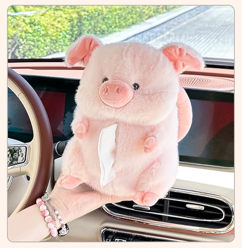 Tissue Box Cover Plush Tissue Box Holder for Car, Home, Decorative Holder/Organizer for Bathroom Vanity Countertop, Nightstands, Office Desk-Fuzzy Pig - color: Fuzzy Pig