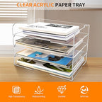 4 Pack- Stackable Paper Letter Tray,Clear Acrylic Magazine Holder and File Organizer - Sleek Desk Organizer for Home Office, Bookshelf, or Workspace - Space-Saving Transparent Document Holder - style: Stackable-4 Pack