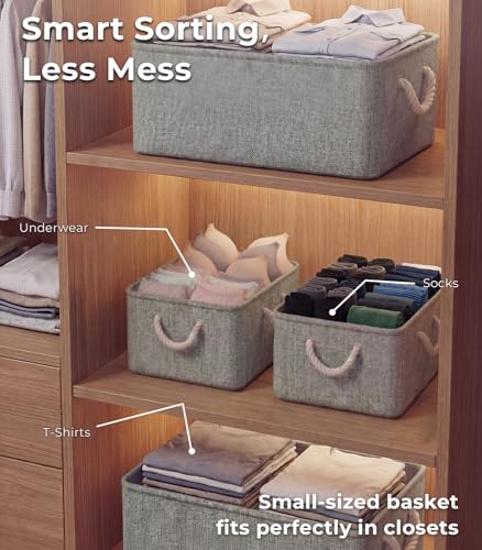 TheWarmHome Storage Bins for Shelves - 11.8x7.9x5.2 inch Grey Small Storage Baskets for Organizing, Fabric Storage Cubes Closet Organizer for Home Nursery Gift Decorative (Gray) - color: Grey, size: Small -11.8Lx7.9Wx5.2H
