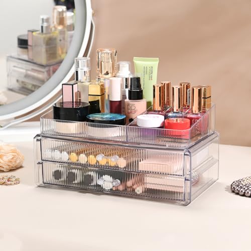 ZHIAI stackable storage drawers, acrylic storage rack, cosmetics and beauty products organizer, suitable for makeup room, bathroom, pantry, home bedroom storage - color: 2 long drawers