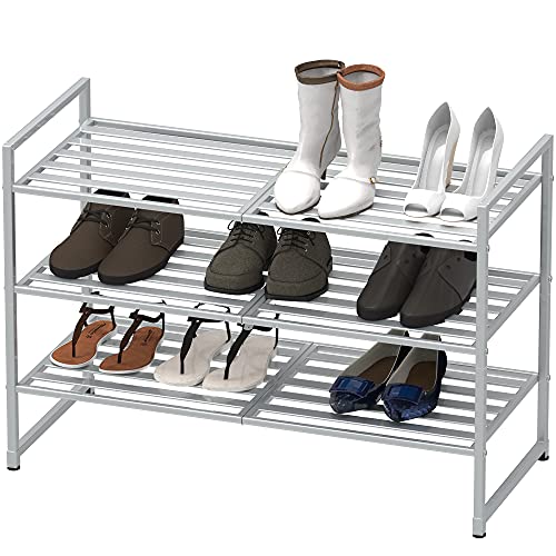 Simple Houseware 3-Tier Stackable Metal Panel Shoes Rack, Silver - color: Silver, style: Metal Panel