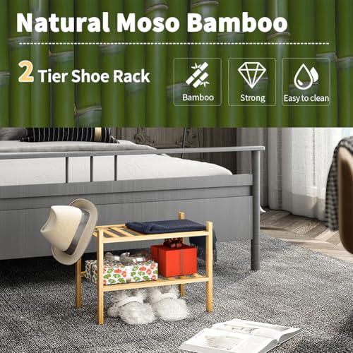 Small Shoe Rack, 2-Tier Bamboo Stackable Shoe Shelf Storage Organizer, Shoe Stand for Closet, Entryway and Hallway - color: Natural, size: 2-Tier-Short