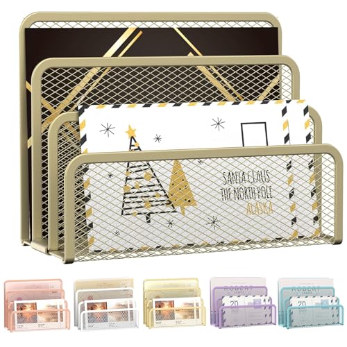 SUPEASY Mail Organizer for Desk, Mesh Metal Mail Holder Countertop with 3-Slot, Letter Sorter File Holder, Office Envelope Organizer for Mails (Yellow) - color: Yellow