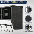 HBCY Creations Wall Mounted Shelf with Coat Hooks and Baskets, Solid Wood Entryway Organizer Wall Shelf with Hooks - Hang Coats, Keys or Coffee Mugs, Rustic Blackwash 24" Wide - color: Blackwash