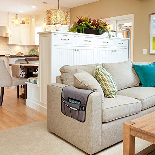 Sofa Armrest Organizer Non-Slip Remote Control Holders for Recliner Couch Chair Armchair Caddy with 5 Pockets for Table,Cell Phone,Ipad,Magazines,Books (Lightgrey, 13 x 35 Inch) - color: Lightgrey, size: 13 x 35 Inch