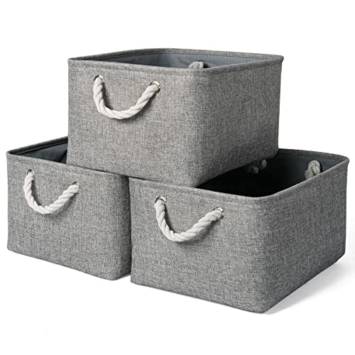 TheWarmHome Storage Bins - 3PCS Fabric Storage Baskets for Organizing Shelves | Large Basket Closet Organizer for Home Shelf Dog Laundry Organization | Collapsible Storage Cubes W/Handles - color: Grey, size: 3PCS/Large - 15.7Lx11.8Wx8.3H