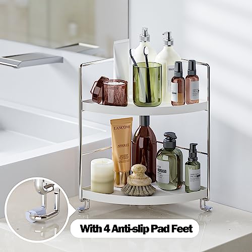 2-Tier Bathroom Corner Counter Organizer, Makeup Storage Shelf Vanity Tray, Bathroom Sink Countertop Organizer, Silver - color: Silver