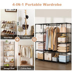 Portable Closet for Hanging Clothes 57.3 Inch Large Capacity Wardrobe Closet with Cover, 8 Pockets and 1 Hanging Rod, Easy Assembly Closet Organizer for Bedroom, Black
