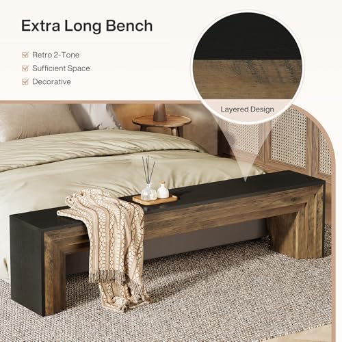 Tribesigns 71" Extra Long Rustic Entryway Bench, Modern Farmhouse Shoe Bench Wooden Indoor Seating with Layered Design for Hallway, End of Bed, Living Room, Sofa Back, Dining Room, Black & Brown - color: Black & Brown