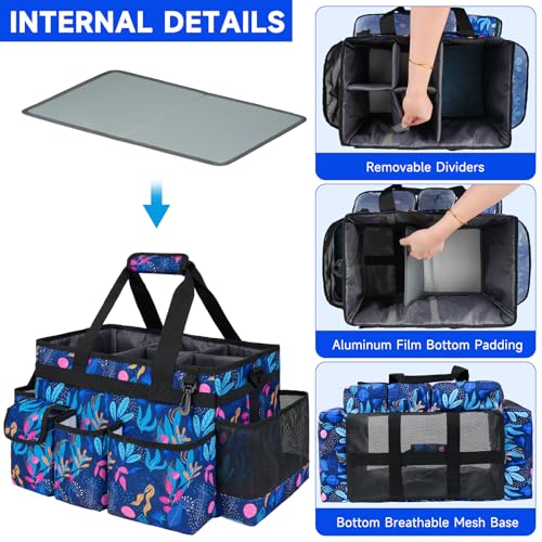 Cleaning Organizer, Large Caddy Bag for Supplies, Housekeeper's Bag with Handle (Blue Leaf) - color: Blue Leaf, size: Large