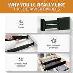 6-Pack Drawer Dividers - 2.6 Inches High, Adjustable 16 to 22 Inches Bamboo Drawer Organizer, Large Expandable Separator for Clothes, Dresser, Bedroom, Bathroom, Baby, Office, Kitchen Utensils, Black - color: Black