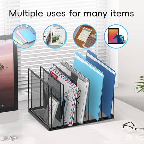 File Organizer for Desk, 5-Section Vertical File Sorter, Paper Holder Organizer Standing Metal File Folder for Office Home Classroom, Black - color: Black, size: 1 Pack 5-Section