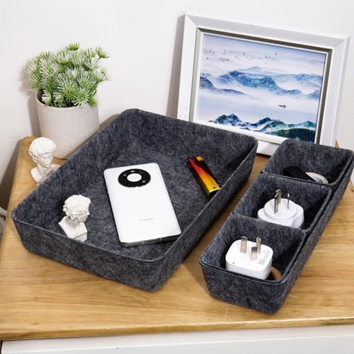 Desk Drawer Organizer Bins, 8pcs Felt Shallow Bathroom Storage Trays, Office Accessories & Workspace Organizers Jewelry & Makeup Boxes Containers(Black) - color: Black