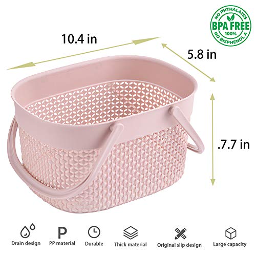 rejomiik Portable Shower Caddy Basket, Plastic Organizer Storage Tote with Handles Toiletry Bag Bin Box for Bathroom, College Dorm Room Essentials, Kitchen, Camp, Gym, Pink - color: Pink, size: 1 pack