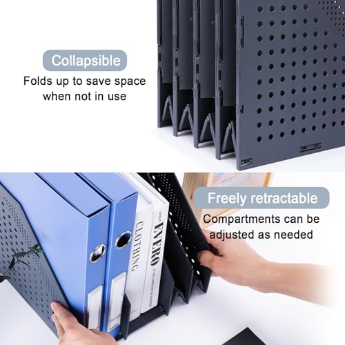 FRETONBA Collapsible Magazine File Holder with 4 Vertical Compartments Foldable Binder Holder for Desk Binder Storage Organizer Plastic Magazine Holders for Shelf, Dark Gray - color: Dark Gray, size: 4 Compartments - 1Pcs
