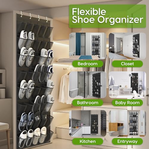 Unjumbly Over the Door Shoe Organizer with 40 Large Breathable Mesh Pockets, Space Saving Shoe Holder, Hanging Shoe Rack for Entryway Bedroom Closet Storage (Black, 80 Pockets) - color: Black, size: 80 Pockets