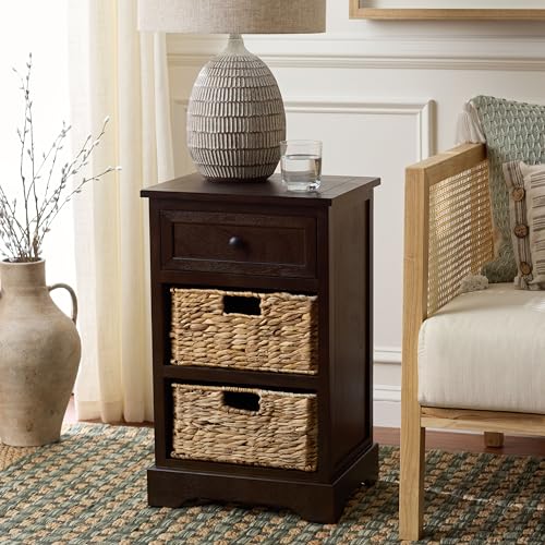 SAFAVIEH Home Collection – Carrie Dark Chocolate 3-Drawer Storage Side Table, Mixed-Material Cottage Design, Fully Assembled (AMH5700H) - color: Dark Chocolate