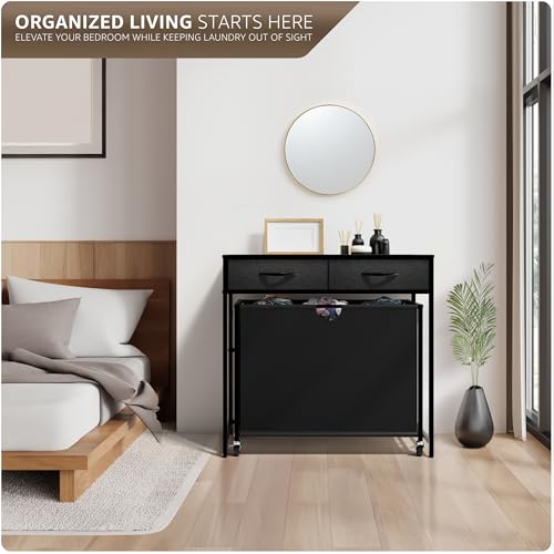 Sorbus 3 Section Laundry Hamper with Shelf and 2 Drawers for Laundry Room Organization, Laundry Basket with Wheels, Rolling Laundry Hamper, Laundry Sorter for Optimal Storage and Organization (Black) - color: Black