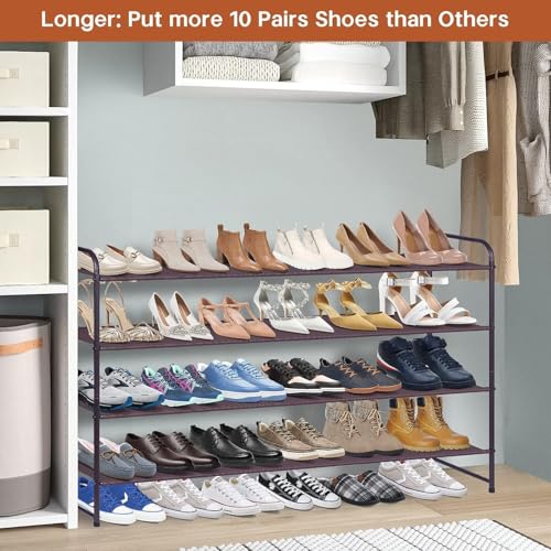 KIMBORA 4 Tier Long Shoe Rack for Closet, Wide Shoe Storage Organizer Stackable Sneaker Shelf for Floor, Bedroom 30 Pairs (Bronze) - color: Bronze, size: 11.4 x 42.7 x 32.4