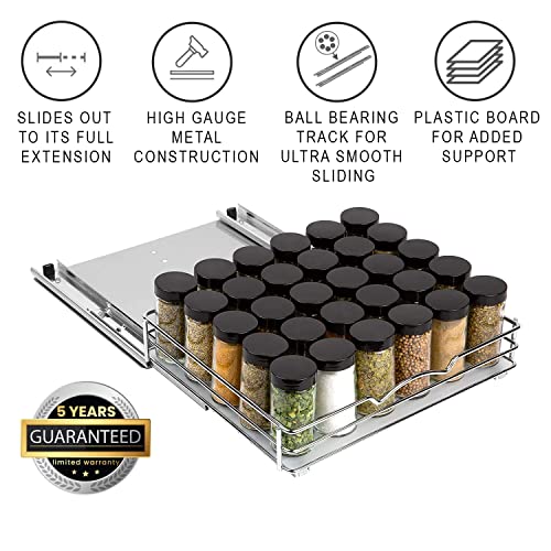 Pull-Out Cabinet Spice Rack Organizer - Slim Slide-Out Storage for Spices, Bottles & Jars, Premium Heavy-Duty Steel, Easy Install for Narrow Kitchen Cabinets - 12 ⅜ W x 10 ⅜ D x 2 ¾ H, Chrome - size: 12 Inch - Single