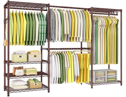 Ulif E1 Heavy Duty Closet Garment Rack, 6 Tiers Adjustable Metal Freestanding Expandable Clothing Storage with 4 Hanger Rods, Easy to Assemble Wardrobe, 71.4" H x (70" - 88.2") L x 14" D, Bronze - color: Bronze