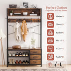Lulive Hall Tree with Bench and Shoe Storage, 31.5" Coat Rack Freestanding with 2-Tier Storage Shelf, 6-in-1 Entryway Bench Coat Rack with 12 Hooks and 3 Drawers(Rustic Brown) - color: Rustic Brown