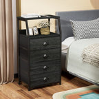 Furnulem Tall 4 Drawers Dresser, Vertical Storage Tower Black Dresser for Bedroom, Hallway, Entryway, Nursery, Closet Organizer, Nightstand Bedside Table Furniture, Sturdy Steel Frame, Wood Top - color: Black Oak, style: 4 Drawers