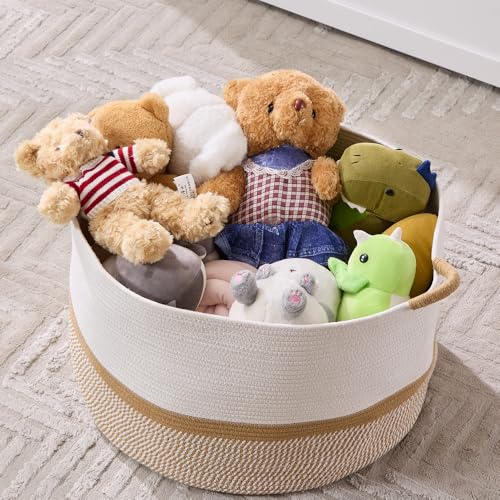 Luxury Little Extra Large Nursery Storage Basket, 20 x 20 x 13.8 inches - 100% Cotton Rope Baskets with Handles, Blanket Basket for Toys, Blankets & Pillows (Gradient Brown) - color: Gradient Brown