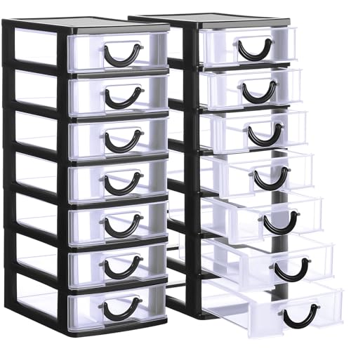 Thyle 2 Pcs Plastic Drawers Organizer Mini Organizer Stackable Plastic Clear Drawer Storage Box Containers Storage Units for Desktop Classroom Craft 6.7 x 4.9 x 13.4 inches(Black) - color: Black
