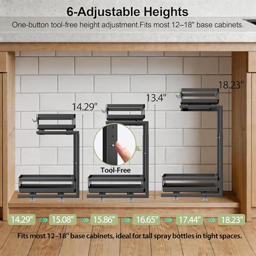 2 Pack Under Sink Organizers and Storage, Heavy Duty Metal Pull Out Cabinet Organizer with Ball-Bearing Slides, Height Adjustable L-Shaped Shelf for Kitchen & Bathroom (2-Pack) - size: Double Layer