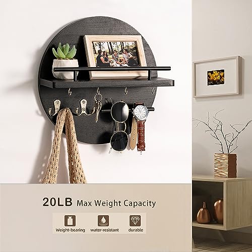 dreampossible Key Holder for Wall Decorative with Shelf and Hooks, Mail Organizer Wall Mount, Circular Design Entryway Key Rack Hanger, Rustic Home Decor (Black) - color: Black