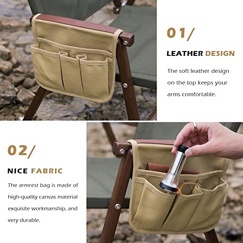 Buyter Armrest Pouch, Chair Side Pocket Organizer, Beach Chairs Side Storage Bags, Including 1 Large Pocket, 3 Small Pockets, For Recliner Couch Sofa (Khaki) - color: Khaki