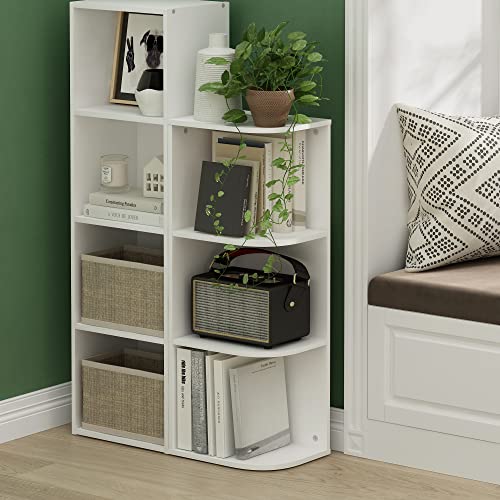 Furinno PASIR Book Shelf, 3-Tier Corner Bookshelf with Open Shelf, Standing Bookcase, 9.3 x 12 x 31.5 for Organization and Storage, for Living Room, Bedroom, Home Office, White - color: White, size: 3-Tier Corner