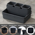 QUELIEN Desk Drawer Organizer Tray Set, 16PCS Plastic Drawer Organizer Bins for Office, Makeup, Kitchen - Gray Blue Desk Organizer with Flexible Interlocking Design for Efficient (Gray Blue, 16PCS)