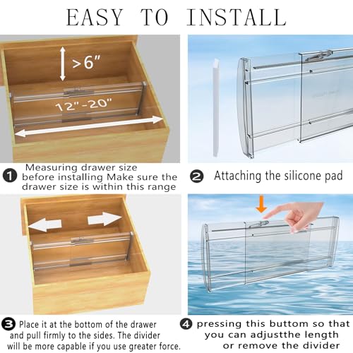 5 Pack 6" High Adjustable Drawer Dividers for Clothes,Expandable From 12-20" Clear Drawer Organizers, PC Plastic Separators for Dresser/Bedroom/Bathroom/Kitchen/Office Storage - size: 5 PCS-6IN-T1-Clear