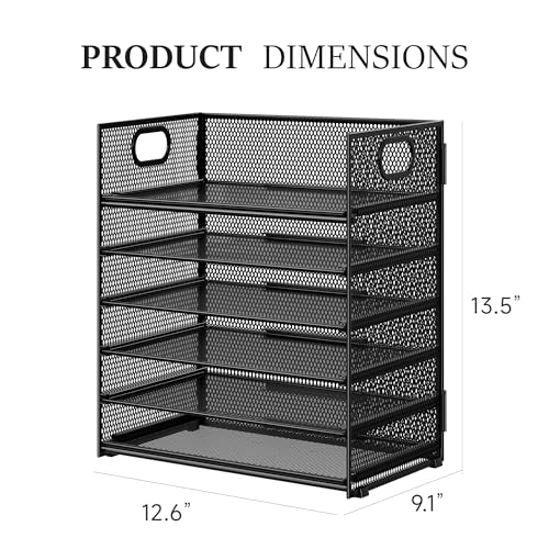 Subekyu 2-Pack 6-Tier Paper Tray Organizer for Desk - Black Mesh File Folder Sorter with Handles, Desk Letter Holder for Office, Home, School Supplies Storage & Organization - color: 2 Pack 6-tier - Black