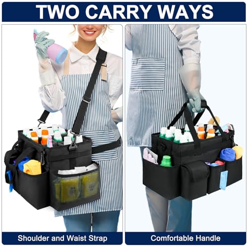 Cleaning Caddy Bag,Large Cleaning Supplies Organizer with Handle for Housekeepers, Black - color: Black, size: Large
