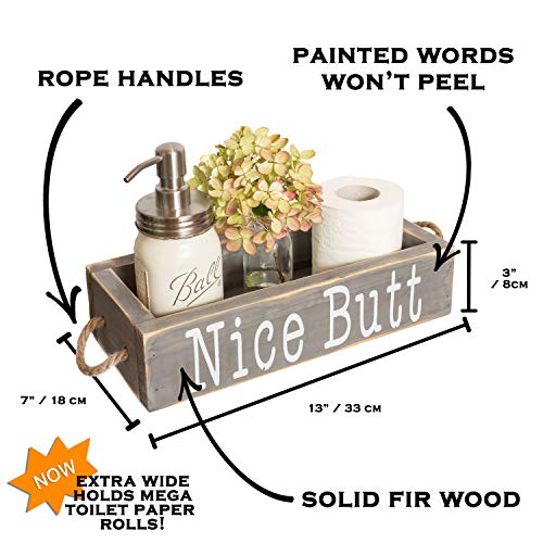 MAINEVENT Nice Butt Bathroom Decor Box, One Box with Print on 2 Sides Farmhouse Bathroom Toilet Decor, Nice Butt Rustic Organizer - color: Grey